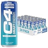 C4 Smart Energy Drink - Sugar Free Performance Fuel & Nootropic Brain Booster, Coffee Substitute or Alternative | Blue Raspberry 12 Oz - 24 Pack