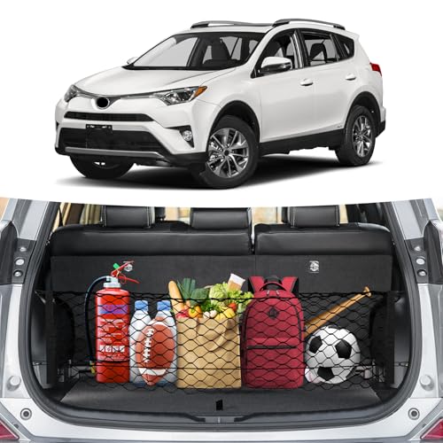Canvcle Trunk Cargo Net for 2013-2018 Toyota RAV4 Accessories Envelope Style Mesh Trunk Net Organizer and Storage Stretchable Adjustable Elastic Nylon Rear Cargo Netting with Hooks