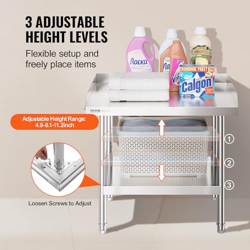 Image of VEVOR Stainless Steel Equipment Grill Stand, 24 x 28 x 26 Inches Stainless Table, Grill Stand Table with Adjustable Storage Undershelf, Equipment Stand Grill Table for Hotel, Home, Restaurant Kitchen