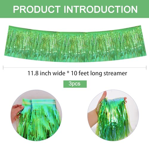 Image of BEISHIDA 3 Packs Metallic Foil Fringe Garland Shining Green Wall Hanging Tinsel Fringe Banners for Car Floats Bridal Shower Wedding Birthday Easter Graduation Holiday Party Decoration(30 Feet)