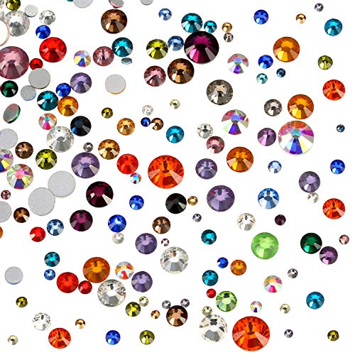 WILLBOND 1000 Pieces Flat Back Artificial Gems Flatback Rhinestones Round Glass Crystals 7 Mixed Sizes 1.5-6 mm for Nail Art Phone Craft DIY (Multicolor)