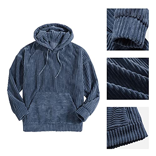 Men's Corduroy Pullover Hoodies Vintage Drawstring Hooded Sweatshirts Fall Winter Loose Soft Pullover Sweater with Pocket2