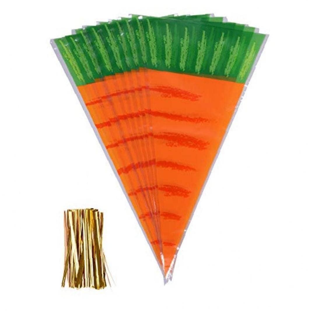 Ruluti As Show 200Pcs Sweet Cone Bags, Carrot Candy Bag Easter Triangle Bags For Party Snacks Candy Popcorn Chocolates Cookies Crafts Gifts, 7.87*15.74In