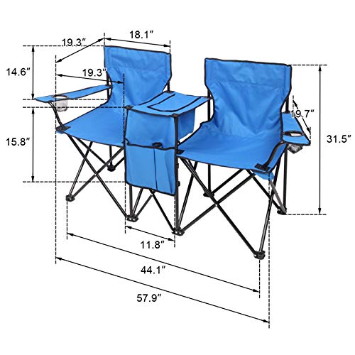 Portable Outdoor 2 Camping Chairs Beach Chairs & Beach Umbrella For Sand Folding Chairs For Outside With Removable Sun Umbrella Blue #TOP6