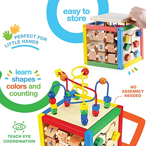 Play22 6013 Wooden Activity Play Cube 6 In-1 For Baby With Removable Bead Maze thumb #3