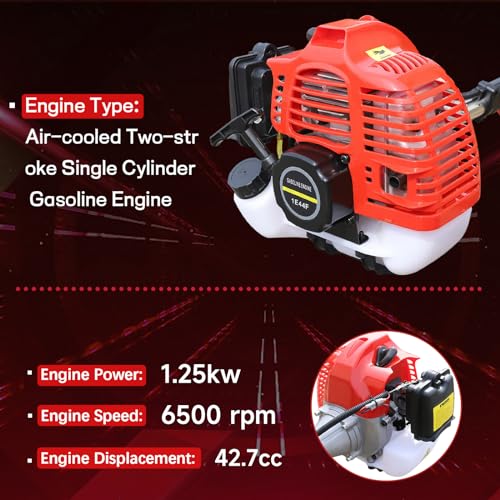 Garden Tiller Cordless,42.7CC 2-Stroke Single-Cylinder Gasoline Engine Rototiller Gas Powered,1.25KW Mini Tiller Cultivator,Cultivated Land Reclamation Tillage Ripper Garden Cultivators for Gardening