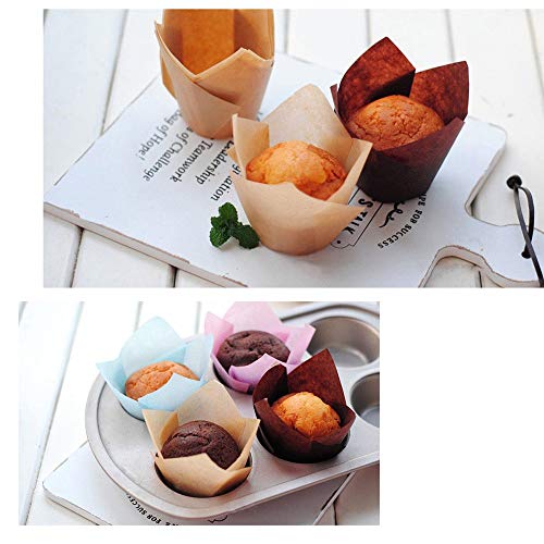 150 Pieces Tulip Baking Paper Cups, Cupcake Muffin Liners Wrappers, Baking Cups Muffin Tins Treat Cups For Weddings, Birthdays, Baby Showers,- 2.5Inch (Brown, Natural And White) #TOP5