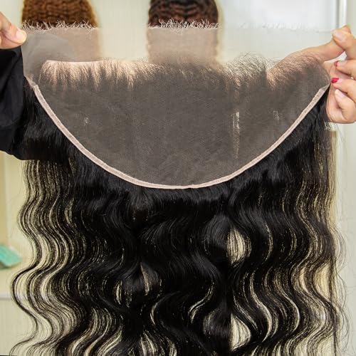 KRN 13X6 Real HD Lace Frontal Body Wave, 0.10 mm Ultra-Thin Invisible Lace HD Frontal 13x6 Human Hair 12A Brazilian Virgin Hair Single Knot Pre-Plucked with Bab
