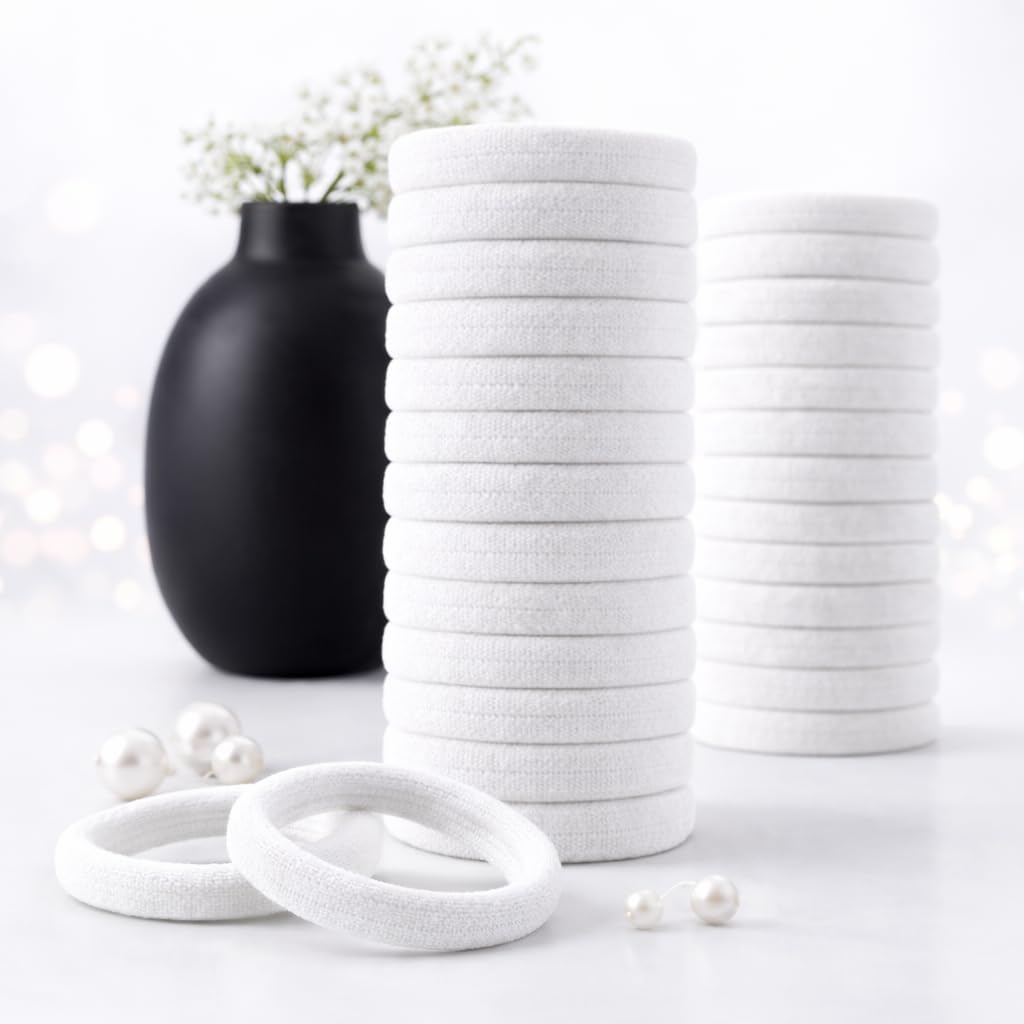 Krivya Soft Ponytail Holders for Women Girls (Pack of 30) | Strong Seamless Elastic Hair Rubber Bands, No Breakage No Crease Thick Hair Ties for Daily Wearing, Gym Fitness, Office Sports | White