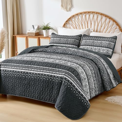 Parure de lit bohème king size noire en microfibre légère