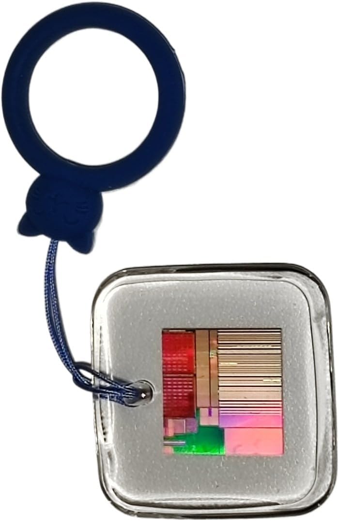 CPU Keychain with Real Silicon Wafer Chip Sample, Tech Art Gift Featuring Semiconductor IC Pattern for Science Display, Education, and Collection (4 * 4cm Keychain (XZA)*1)