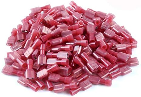 100 Pcs XHF 22-16 AWG Nylon Female Spade Connectors Quick Disconnect Wire Terminals Insulated Wire Crimp Connectors Red…