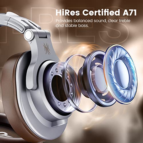 Image of OneOdio A71 Hi-Res Studio Recording Headphones - Wired Over Ear Headphones with SharePort, Monitoring Mixing Foldable Headset with Stereo Sound, 3.5 /6.35MM Jack for PC Computer DJ Guitar-Silver