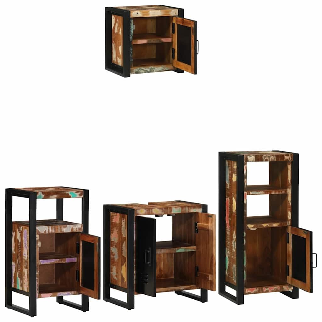 Juego de muebles de baño de madera maciza con 5 puertas, 6 cajones y 6 estantes, montado en la pared, ahorro de espacio para baño, inodoro de invitados, con espacio de almacenamiento y