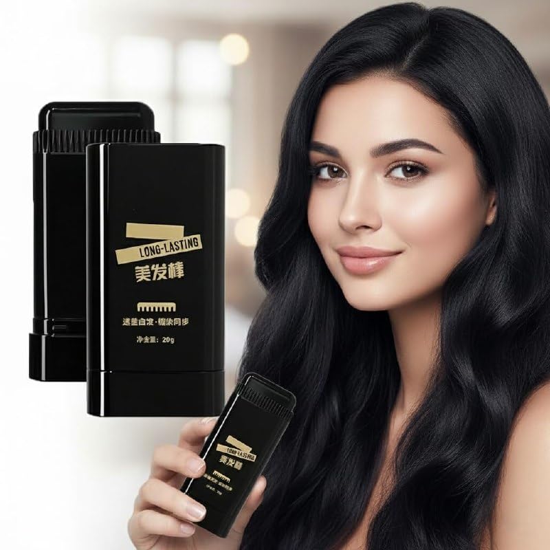 CESITRA 2 in 1 Instant Hair Color Stick, Waterproof and Sweat Proof Hair Dye, Portable 3 Color Touch-Up Hair Sticks With Comb for Women & Men (BLACK STICK)