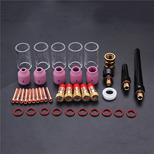EsportsMJJ 40Pcs TIG Soldadura Antorcha Boquilla Taza Tungsteno Gas Lente Kit 1/1.6/2.4/3.2 Mm para TIG Wp-17/18/26-1