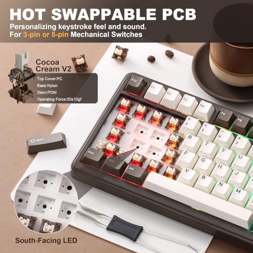 Image of YUNZII B75 PRO Wireless Mechanical Keyboard,75% Layout with Knob,Hot Swap Gasket Structure,Creamy Pre-lubed Switches,RGB Backlit,Bluetooth /Type-C /2.4G for Win /Mac (Coffee Brown, Cocoa Cream V2 Switch)