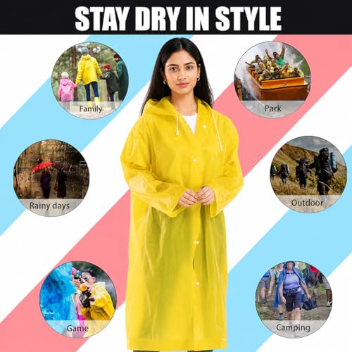Image of Raincoat for Men & Women | Reusable Hooded Rain Wear | Lightweight 140 GSM Rain Coat with Snap Buttons | Full Length Unisex Rain Coat for Travel, Bike Riding & Monsoon