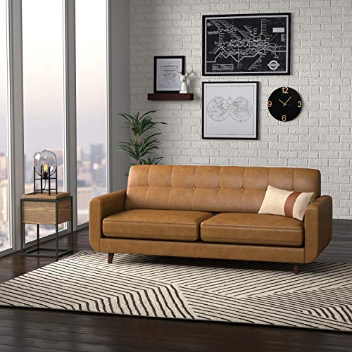 Amazon Brand - Rivet Sloane Mid Century Modern Sofa Couch, 79.9"W, Caramel Leather #TOP1