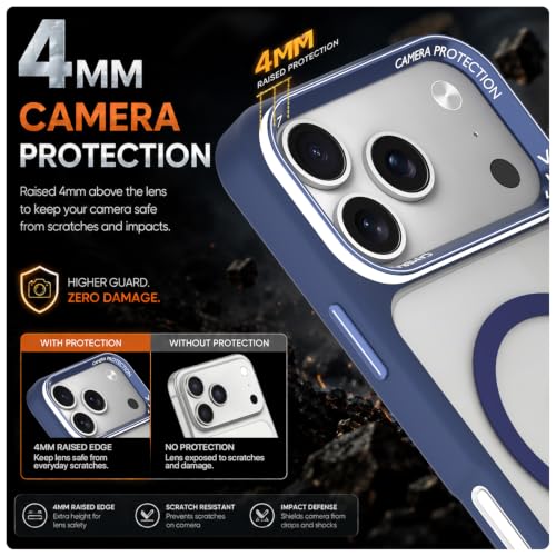 Image of Pikkme Back Cover for iPhone 17 Pro | Shockproof | Mag-Safe Compatible | Hard Transparent Back | Premium Raised Camera Protection | Bumper Case (Blue Mag-Safe)