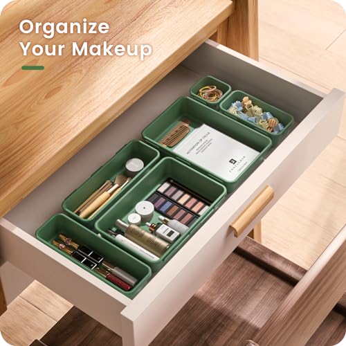Image of A-LuGei 【Military Grade Drawer Organizer, 【𝟱𝗦𝗶𝘇𝗲】 Makeup organizer, 【Holds 177 Items】 Bathroom Organizers and Storage, Organization and Storage, Desk Drawer Organizer for Vanity (Green)
