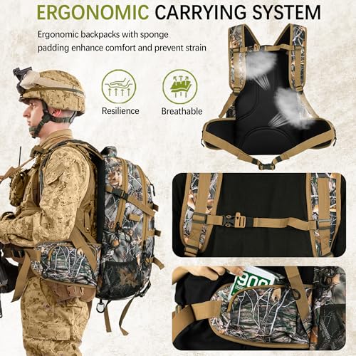 GoHimal 600D Waterproof Hunting Backpack for Men, 30L Camo Hunting Pack with Bow Holder