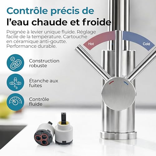 Mitigeur Cuisine Évier Arc Élevé MELTA avec 3 modes jet et tête extractible - 6