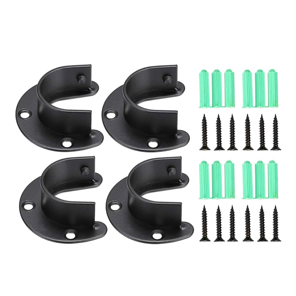 Wernfale 4Pcs Closet Rod Brackets Support Flange Holders Pole Socket End Caps With Screws U Shaped Wardrobe Bracket For 32Mm Rods
