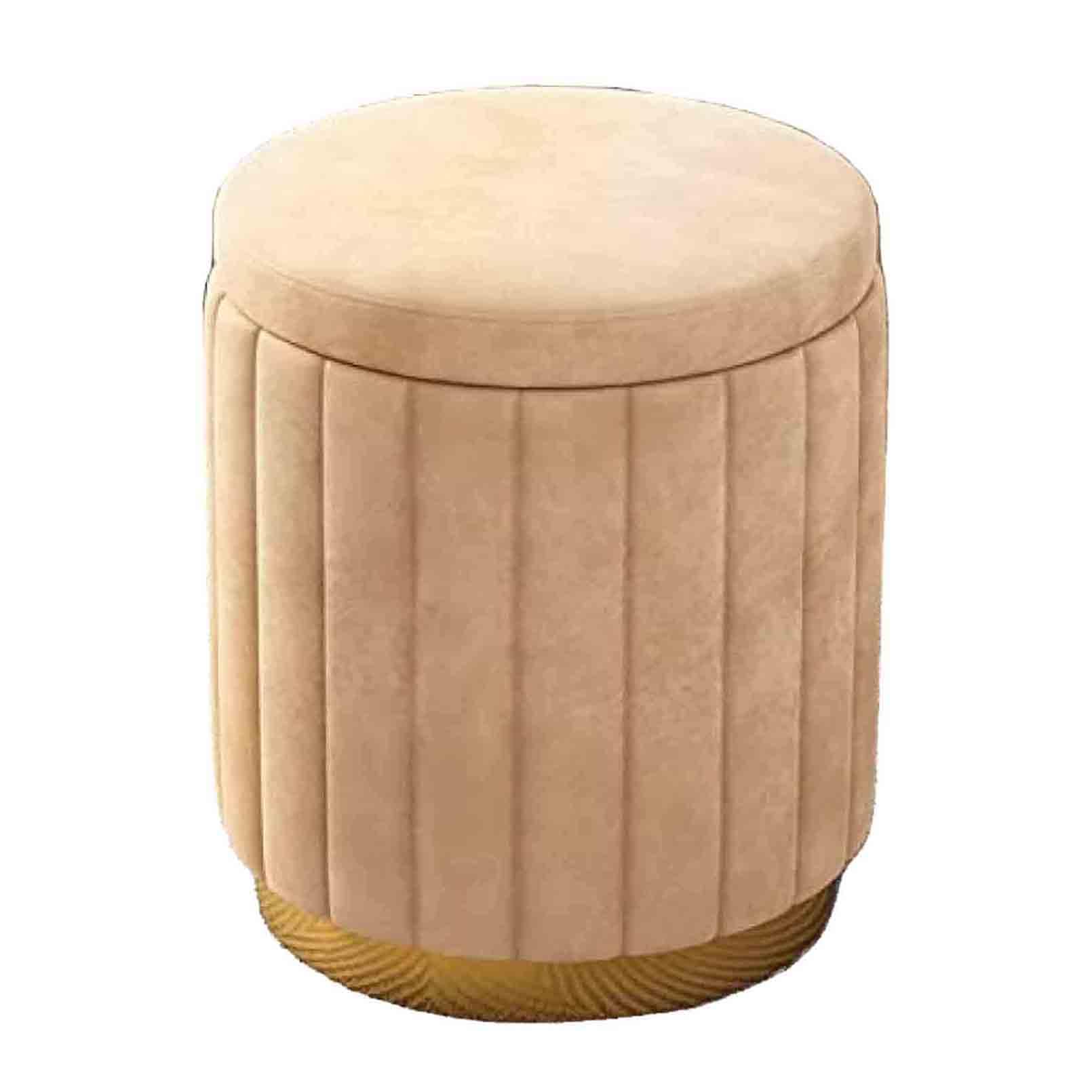 Tabouret rond en velours ottoman chic à base dorée et assise haute densité