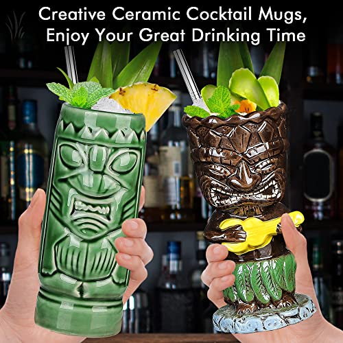 Tiki Bicchieri per cocktail Tiki Set di 4 tazze tropicali in ceramica Hawaiian Tiki Party Creative Cocktail Bicchiere Bevande Grande Bar Drinkware Premium Tropicale Esotico Carino Barware - immagine 5