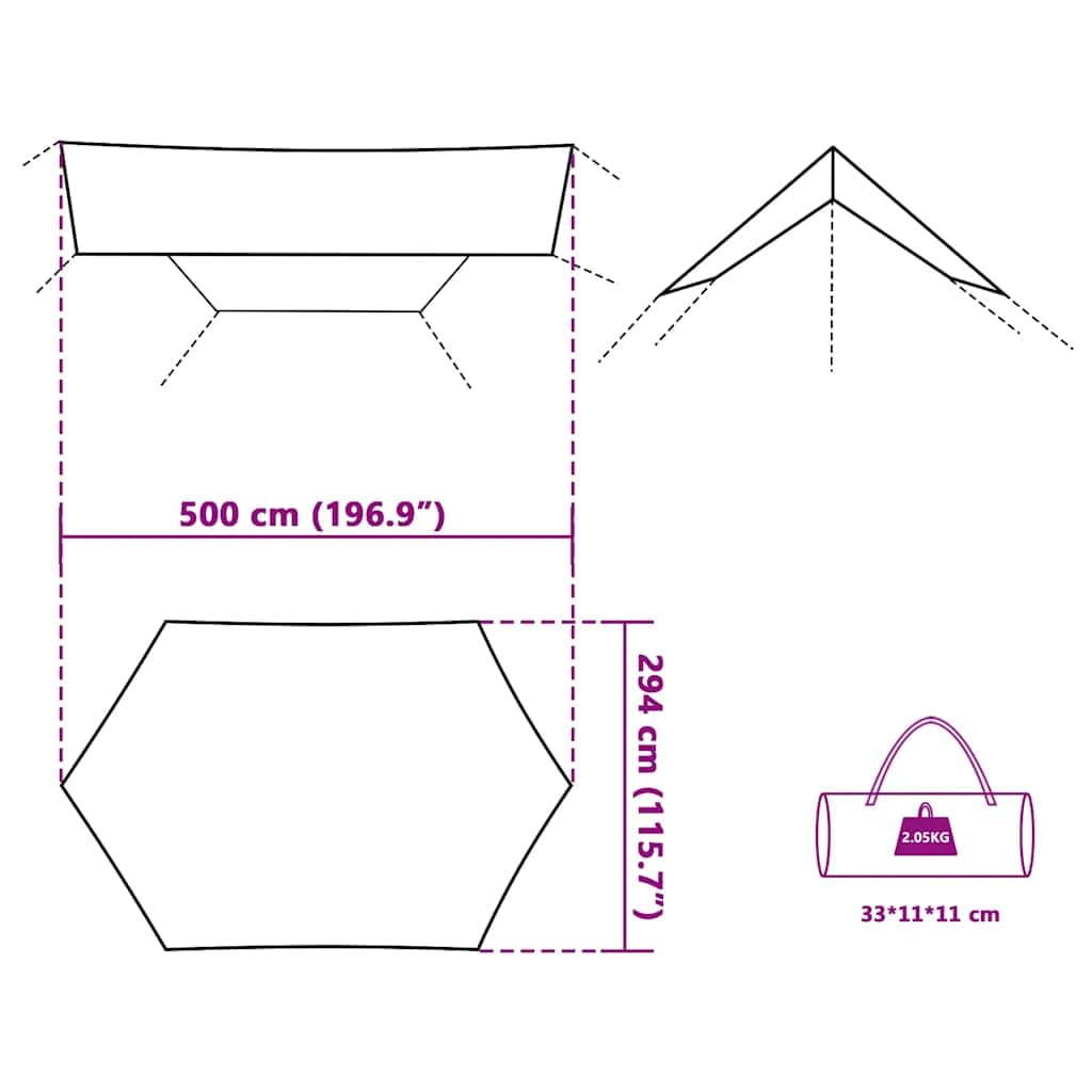 Telone da campeggio verde 500 x 294 cm impermeabile, telo per tenda protezione solare per esterni, campeggio, escursionismo, amaca 94670