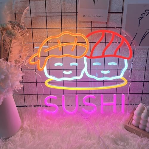 Image of Sushi Neon Sign for Wall Decor Led Neon Lights for Business Light Up Sign 15 inch x 12.6 inch USB Powered for Home Bar Kitchen Japanese Restaurant Supermarkets Decoration