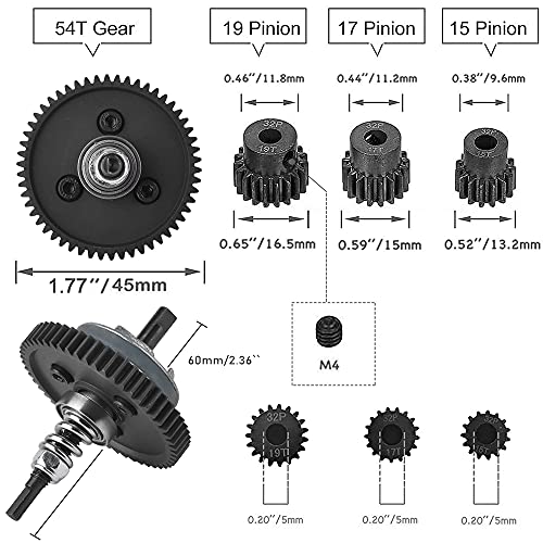 Globact All Metal Steel 6878 Differential Gear Slipper Clutch And 32P 15T/17T/19T Pinions Gear Set For 1/10 Slash 4X4 / Stampede 4X4 / Rustler 4X4 Replace 6878 #TOP1