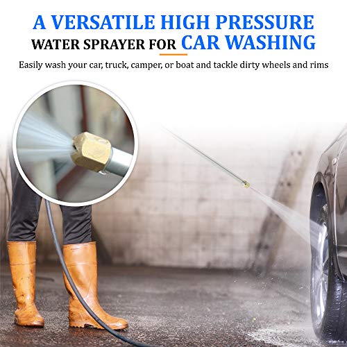 Hydro Jet High Pressure Power Washer Wand for Car Washing or Garden Cleaning, Heavy Duty Metal Watering Sprayer with Universal Hose End, Hydrojet Water Power Nozzle (Basil Green)