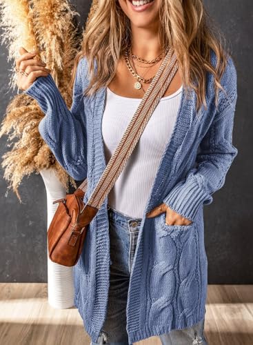 Image of SHEWIN Womens Open Front Long Sleeve Oversized Cardigan Sweaters Knit Coats with Pockrts