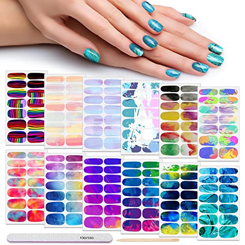 Danneasy 12 Sheets Nail Polish Strips Rainbow Gradient Self Adhesive Nail Stickers Full Nail Wraps For Women Girl Stick On Nails Gel Nail Strips Nail Accessories #TOP10