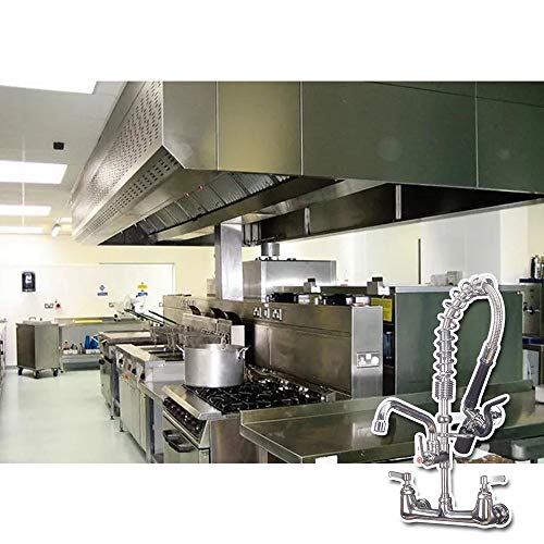 Jzbrain Commercial Sink Faucet With Sprayer 21" Height 8 Inch Center Solid Brass Construction & Polished Chrome Wall Mount Commercial Kitchen Faucet With 8" Swing Spout For 1 Or 2 Compartment Sink #TOP7
