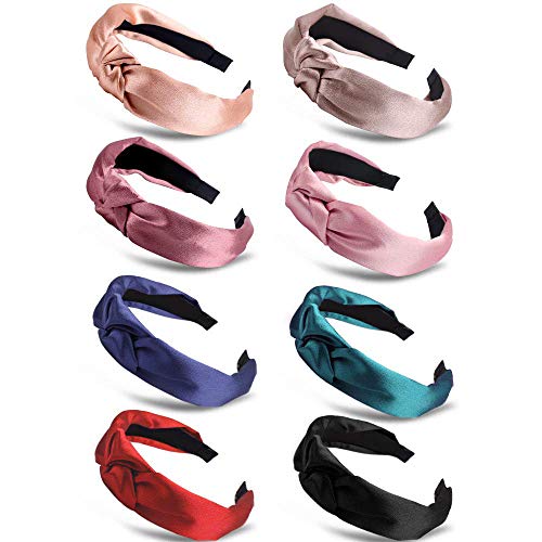 TOBATOBA 8 Pieces Silk Wide Headbands Knotted Headbands for Women Headband Hair Band Elastic Hair Accessories for Women, 8 Colors