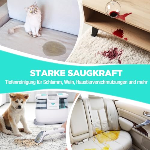 HAUSHOF StainZapper Air, Akku Waschsauger für Auto 12kPa, 24V Kabelloser Fleckenreiniger Teppichreiniger mit Reinigungsmittel 75dB, Polsterreiniger für Teppich, Sofa, Polster