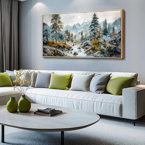 ERQINHUA Large Wall Decor For Bedroom Canvas Wall Art For Living Room Office Decorations Forest Tree Paintings Rivulet View landscape Wall Pictures Artwork Modern Home Decor Wood Framed 20x40 In