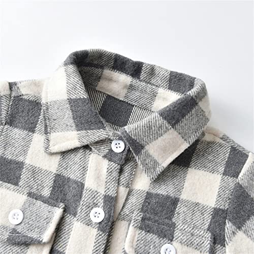 Toddler Kids Spring Jacket Boy Girl Plaid Long Sleeve Lapel Button Shacket with Pocketed Casual Flannel Shirt Coat2