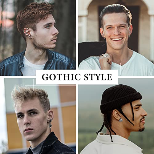 Kigeli 12 Pairs Halloween Gothic Earrings for Men Women Black Dangle Punk Earrings Stud Chain Cuff Y2k Hinged Hoop Set for Unisex Hip Hop Kpop Birthday Gifts Cosplay Costume Accessories2