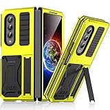 for Samsung Galaxy Z Fold 4 5G Case,Life Waterproof Shockproof Hard Case Aluminum Metal Gorilla Glass Military Heavy Duty Sturdy Protector Cover for Samsung Galaxy Z Fold 4 5G,with Kickstand (Yellow)