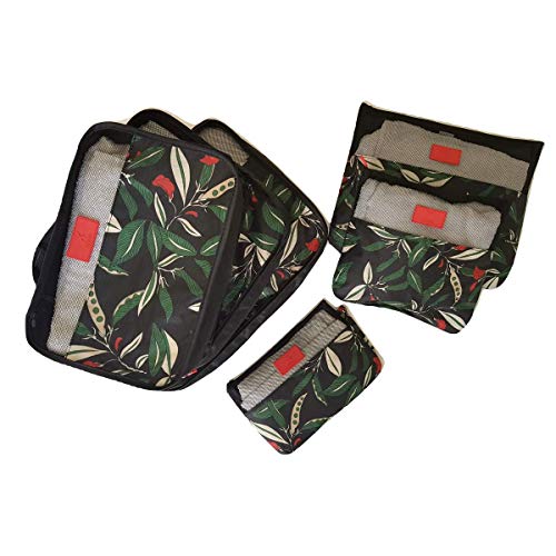 KIT ORGANIZADOR PARA MALA DE VIAGEM DELUXE 6 PEÇAS ESTAMPADO PRETO FLORIDO