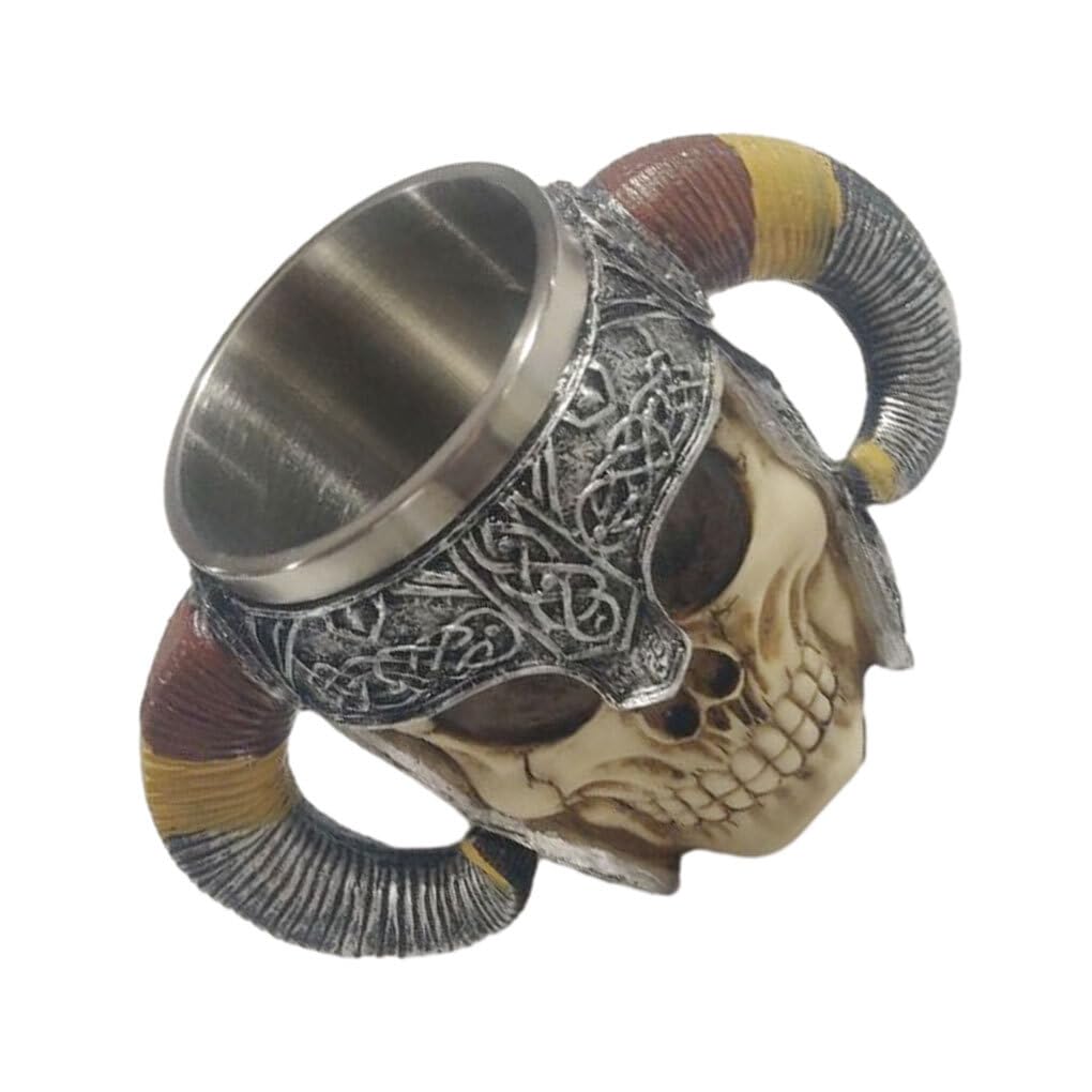 Taza de viaje de calavera resina, tazas cerveza vikingas Retro acero inoxidable, tazas góticas, vasos café, jarras coleccionables decoración del hogar