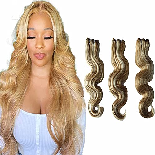Blonde Bundles Ombre Cheap Body Wave Human Hair Weave 2 Tone Black And Blonde Sew in Piano Color P27/613 Hair Bundles Brazilian Remy Human Hair For Women 16 18 20 Inch