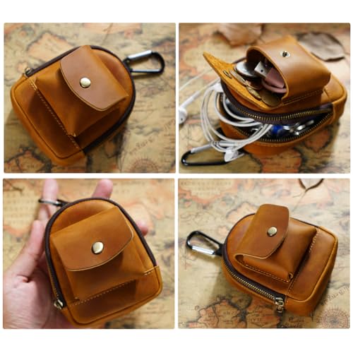 Leather Mini Backpack Keychain Medieval Pouch Keychain, Coin Organizer, Change Holder, Leather Zipper Pouch SiegYma 1Pcs for Men & Women (Brown)3