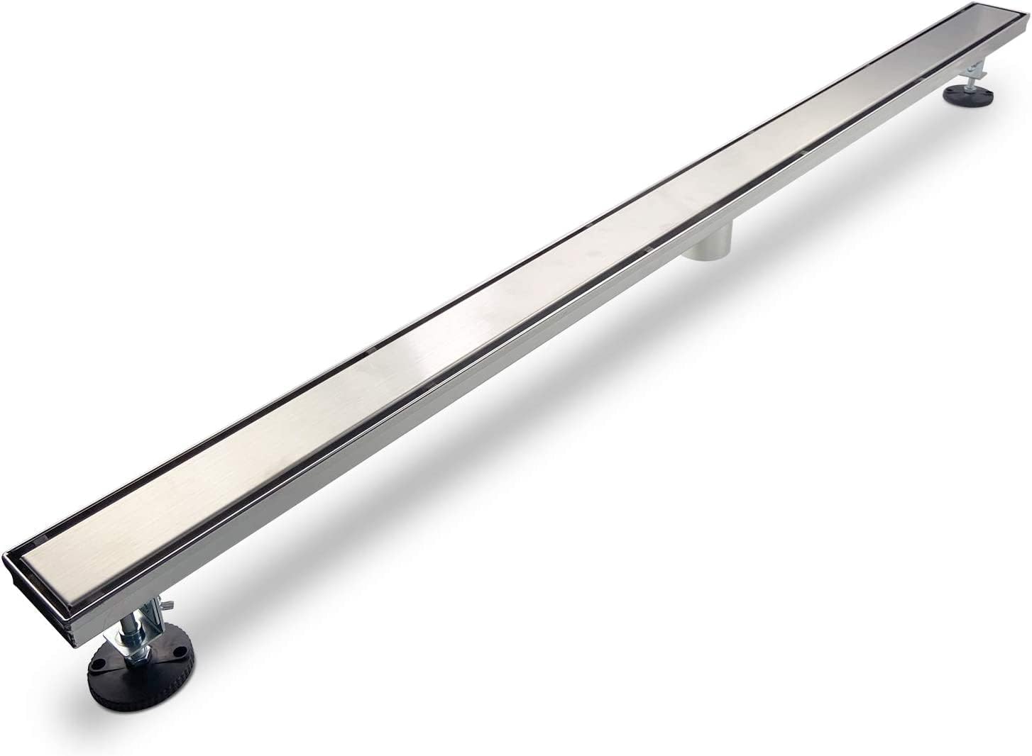 Linear Shower Drain 60 inch with Modern Flat&Tile-Insert Cover, Professional Brushed 304 Stainless Steel, High Flow, Hair Catcher Shower Drain.