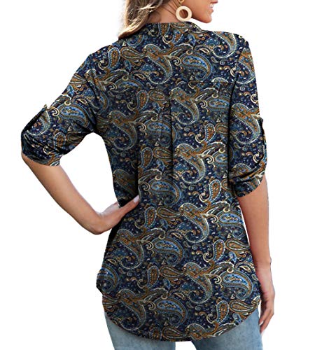 Othyroce Womens Floral Printed Tunic Tops 3/4 Roll Sleeve V Neck Blouses Long Sleeve Shirts for Women3