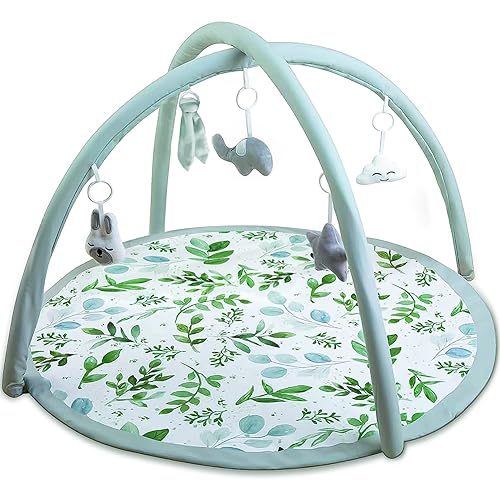 Image of Baby Gym Play Mat for Infant Baby Play Gym Playmats for Newborn Activity Gym for Toddlers with 5 Hanging Toys
